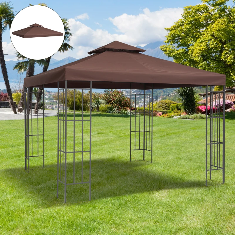 Outsunny 3x3 m Double-Tier Canopy Top Replacement-Coffee(m-2)