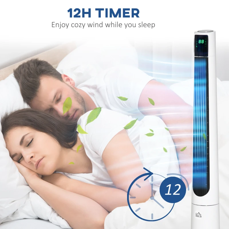 HOMCOM Ventilator Turn cu 3 Moduri și 3 Viteze cu Cronometru 12h, Ventilator de Podea ABS cu Telecomandă, Ø32x118.2 cm, Alb