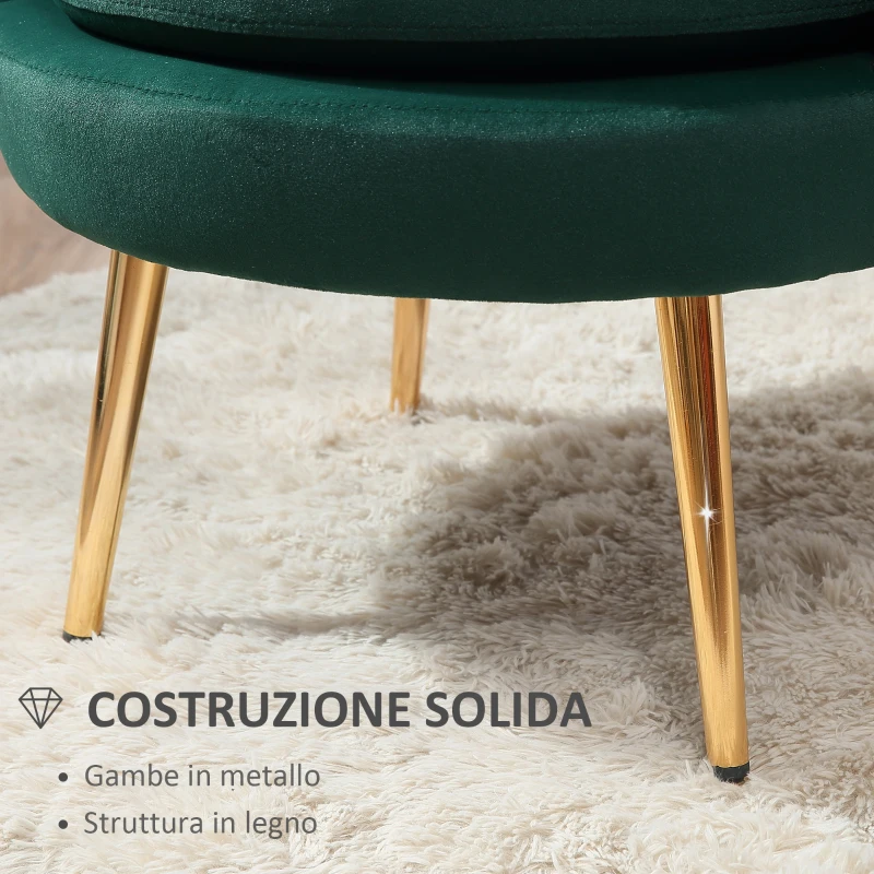 HOMCOM Poltrona Vintage di Design in Velluto Verde Poltroncina da Camera