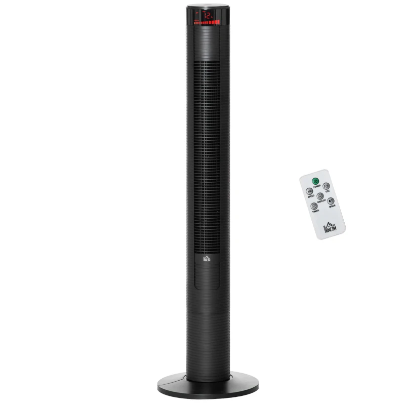 HOMCOM Ventilator Turn cu 4 Moduri și 3 Viteze cu Cronometru 12h, Ventilator de Podea ABS cu Telecomandă, 31,5x31,5x96 cm, Negru
