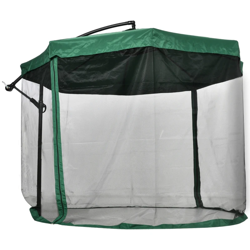 Outsunny Umbrelă de Soare cu Plasă de Țânțari, Umbrelă de Soare cu Deschidere Manivelă și Bază Transversală, 295x295x240 cm, Verde