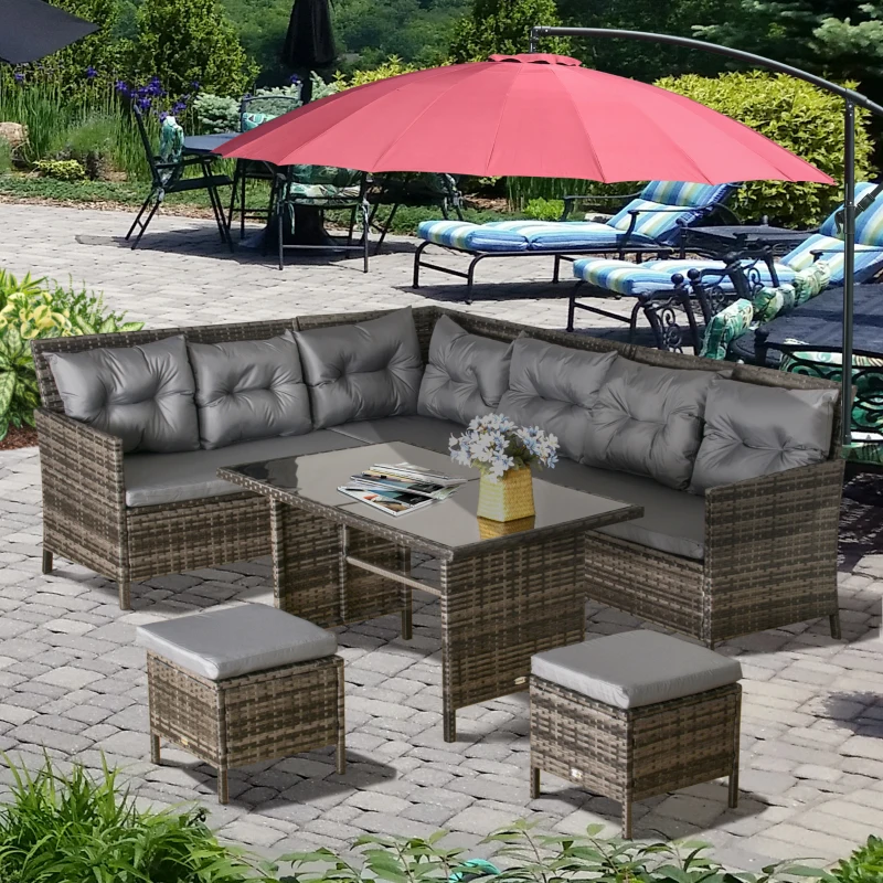 Outsunny 6 Pieces Patio wicker Sofa Set Rattan Chair Furniture w/ Glass & Cushioned