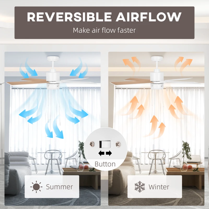 HOMCOM Ventilator de Tavan cu Lumina, Ventilator de Tavan