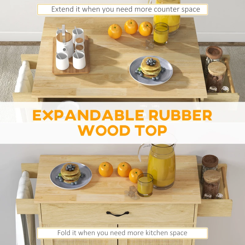 HOMCOM Insula pentru Bucatarie cu Panou Rabatabil, Carucior