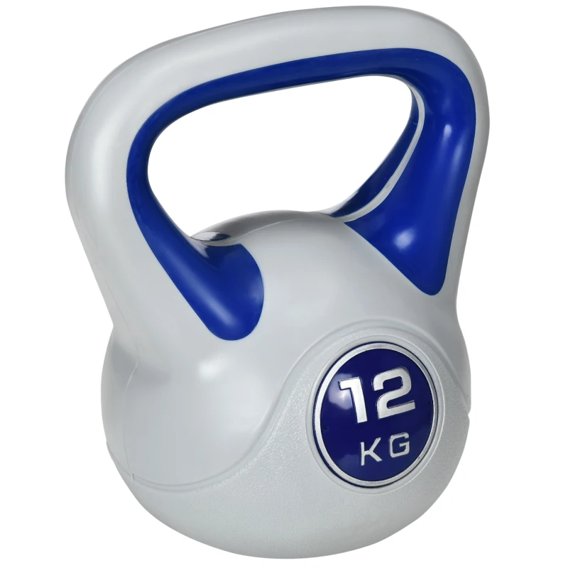 SPORTNOW Hantel kulista, Kettlebell, 12 kg, płaska podstawa, duży uchwyt, obudowa z tworzywa sztucznego, niebieski, 24 x 17 x 28 cm