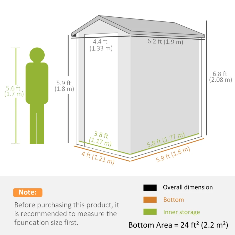 Outsunny IE Located 4 x 6ft Plastic Garden Storage Shed - Foundation Kit Included, Polypropylene Outdoor Storage Tool House with Ventilation Slots and Lockable Door, Grey