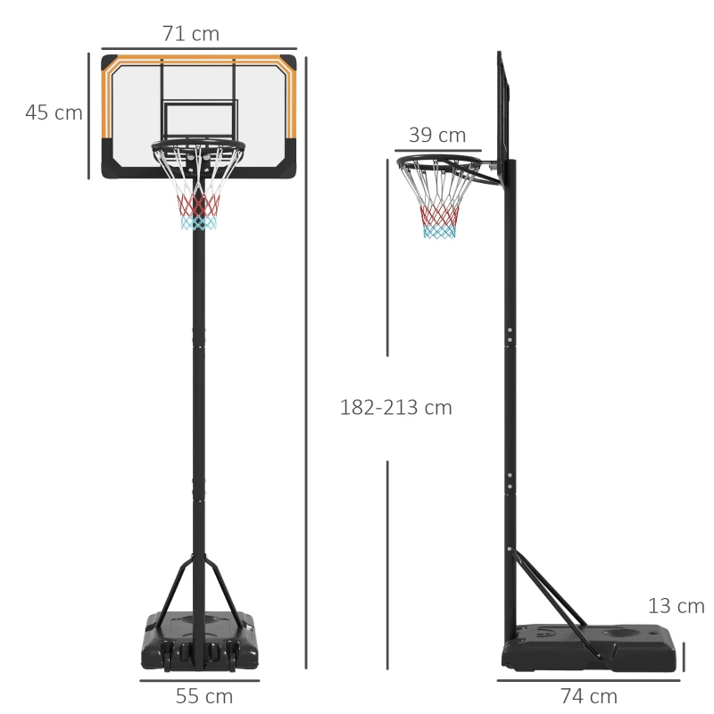 SPORTNOW Cos pentru baschet cu inaltime reglabila, 182-213 cm, Negru