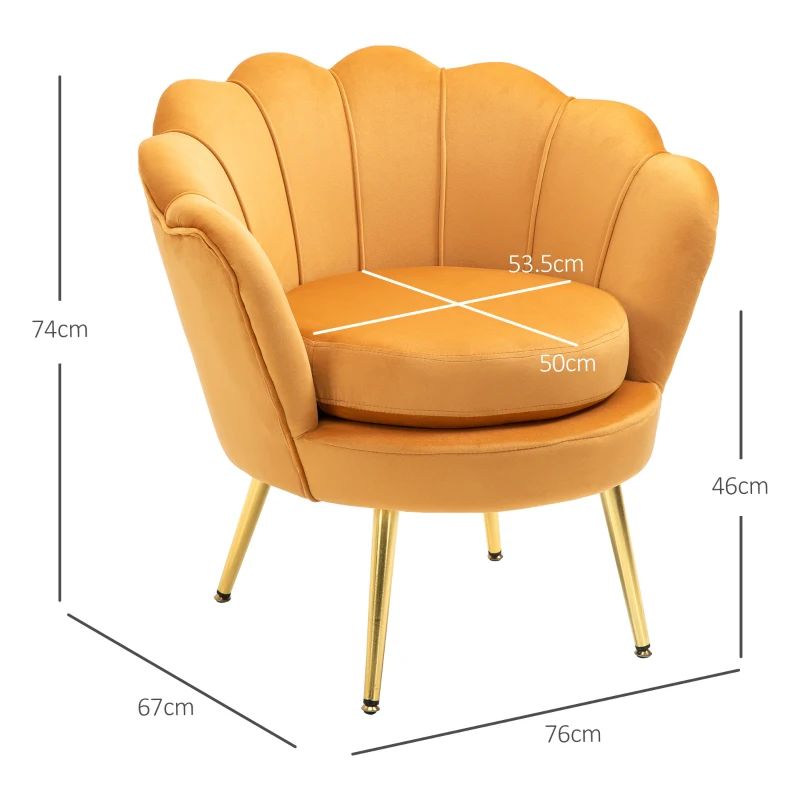HOMCOM Poltrona a Conchiglia, Poltroncina Vintage, Poltroncina da Camera e Salotto, Design Elegante, con Schienale Alto, 76x67x74cm, Giallo
