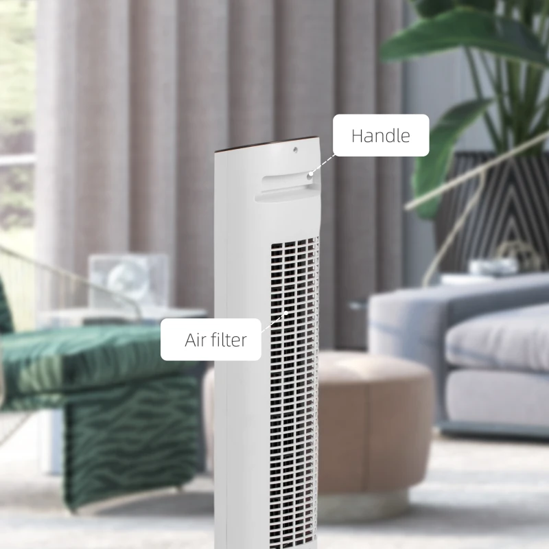 Ventilator turn HOMCOM cu telecomandă, 3 viteze, mod de repaus, oscilație, temporizator de 15 ore, afișaj LED, alb