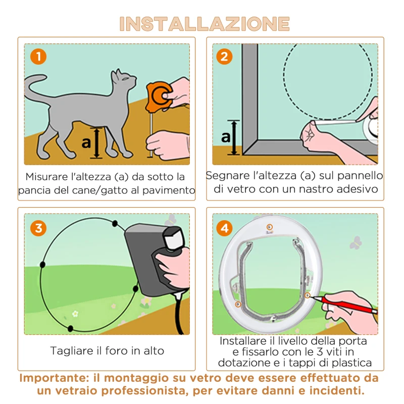 PawHut Gattaiola con 4 Modalità di Blocco per Vetro, Rete e Porte, Φ30x4cm, Bianco