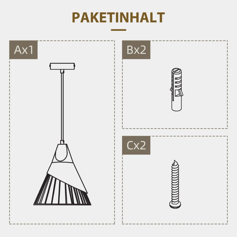HOMCOM Lampa wisząca w designie industrialnym, 24 cm x 24 cm x 28 cm, Czarno-brązowy + Naturalny