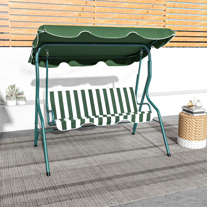 Outsunny Balansoar cu 3 Locuri cu Acoperis Reglabil si Perne Tapitate, Leagan de Gradina din Otel si Poliester, 170x110x153 cm