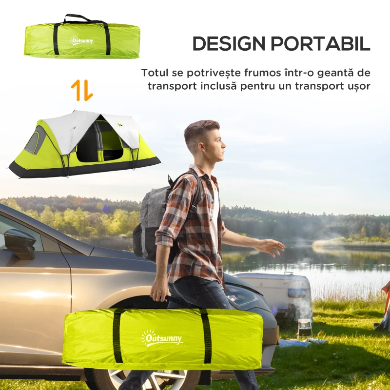 Outsunny Cort de Camping cu 2 Dormitoare pentru 6-8 Persoane