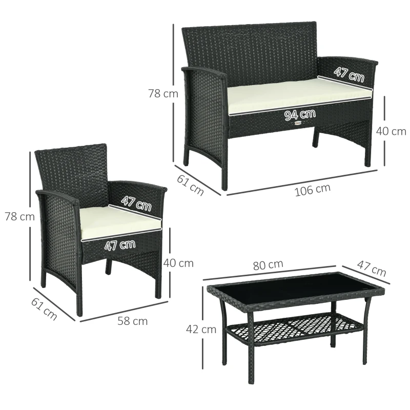 Outsunny Set de Mobila de Gradina din Ratan PE cu Canapea