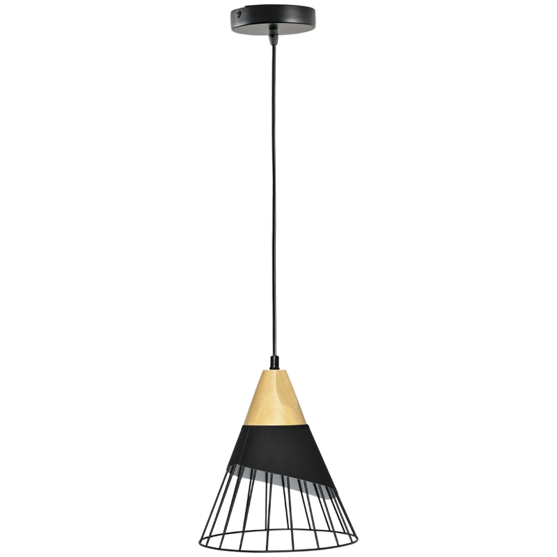 HOMCOM Lampa wisząca w designie industrialnym, 24 cm x 24 cm x 28 cm, Czarno-brązowy + Naturalny