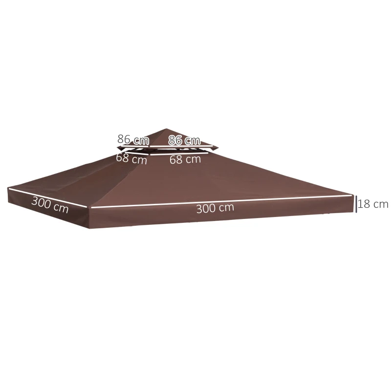 Outsunny 3x3 m Double-Tier Canopy Top Replacement-Coffee(m-3)