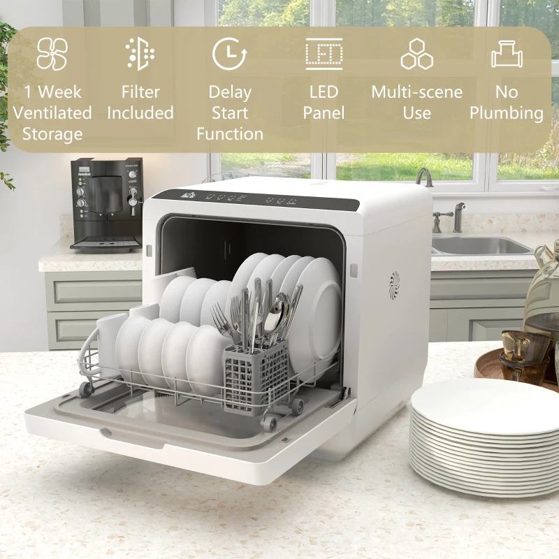 HOMCOM Multi-Program 6L Tabletop Dishwasher(m-8)
