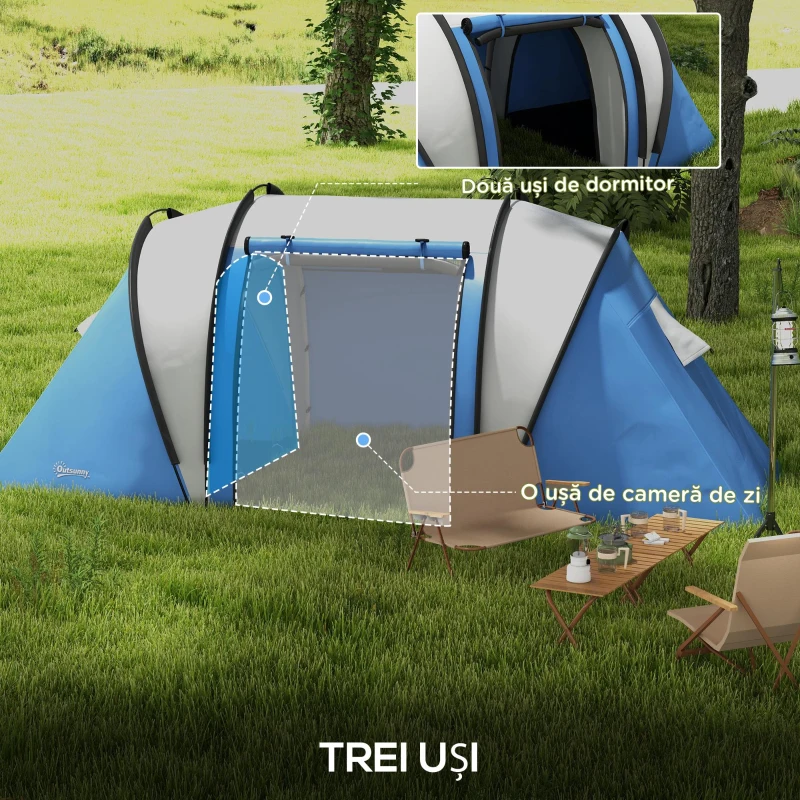 Outsunny Cort de camping pentru 4-5 persoane cu 2 dormitoare