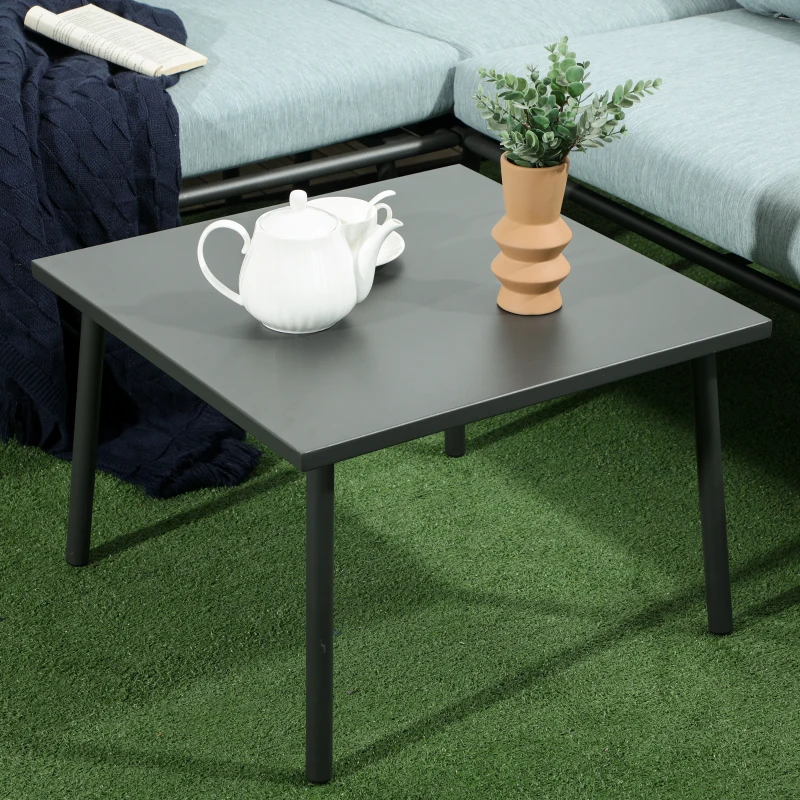 Outsunny Set de Grădină 4 Piese din Ratan și Aluminiu cu Măsuță de Cafea, 2 Canapele pe Colț și Fotoliu, Albastru(m-7)