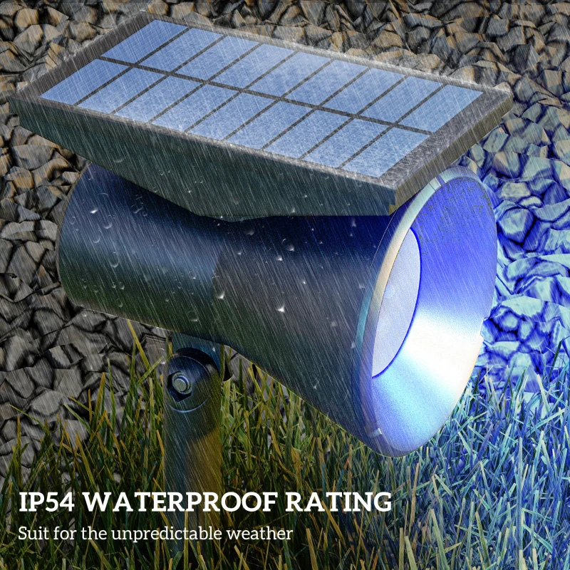 Outsunny Lampă solară pentru grădină, lampă RGB cu 2 moduri de lumină pentru grădină, curte, gazon,10,6 x 15 x 38 cm, negru
