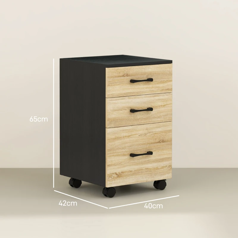 Homcom Dulap Vertical Fisiere – Mobil cu 3 Sertare & Bara Reglabila