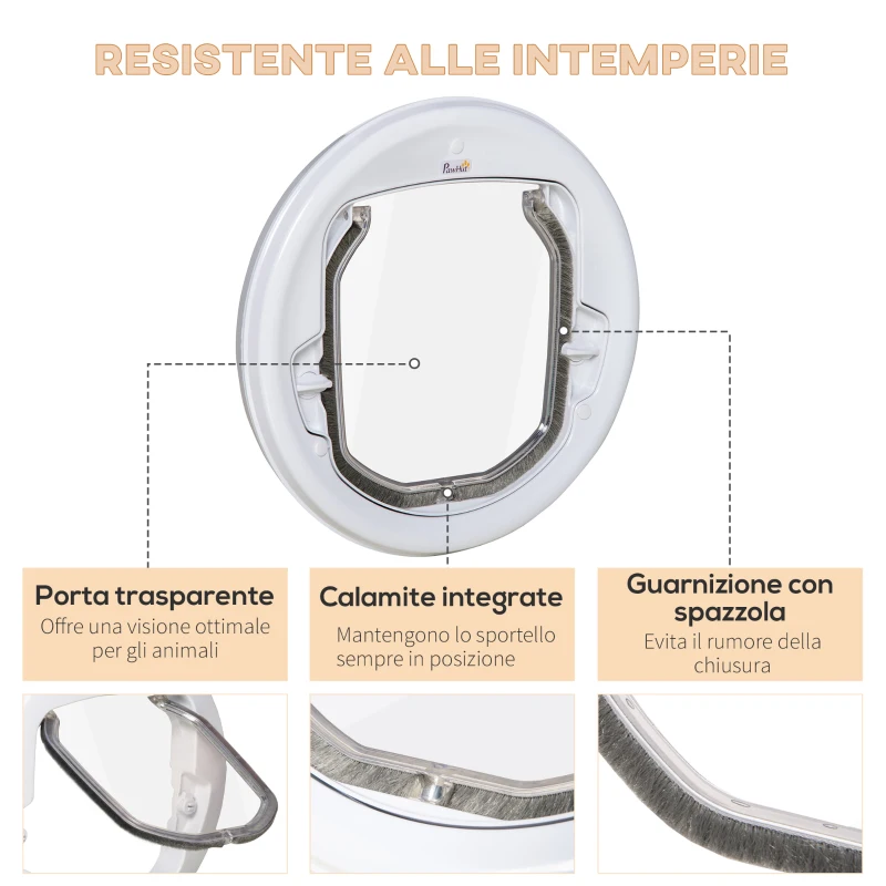 PawHut Gattaiola con 4 Modalità di Blocco per Vetro, Rete e Porte, Φ30x4cm, Bianco