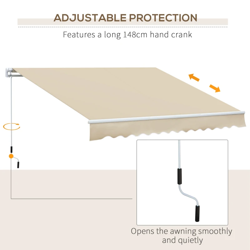 Outsunny Copertină Rabatabilă Exterior, Copertină Extensibilă, Copertină Tip Roll-Up cu Deschidere Manivelă, 350x250 cm, Crem