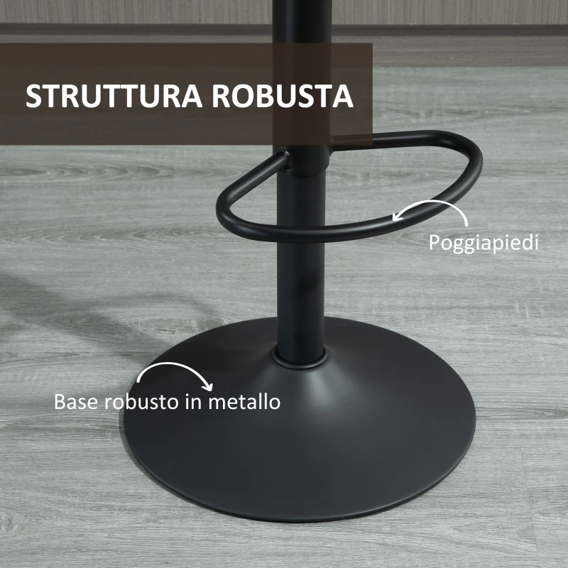 HOMCOM Set 2 Sgabelli da Bar con Schienale, Poggiapiedi e Altezza Regolabile Stile Industriale, Marrone
