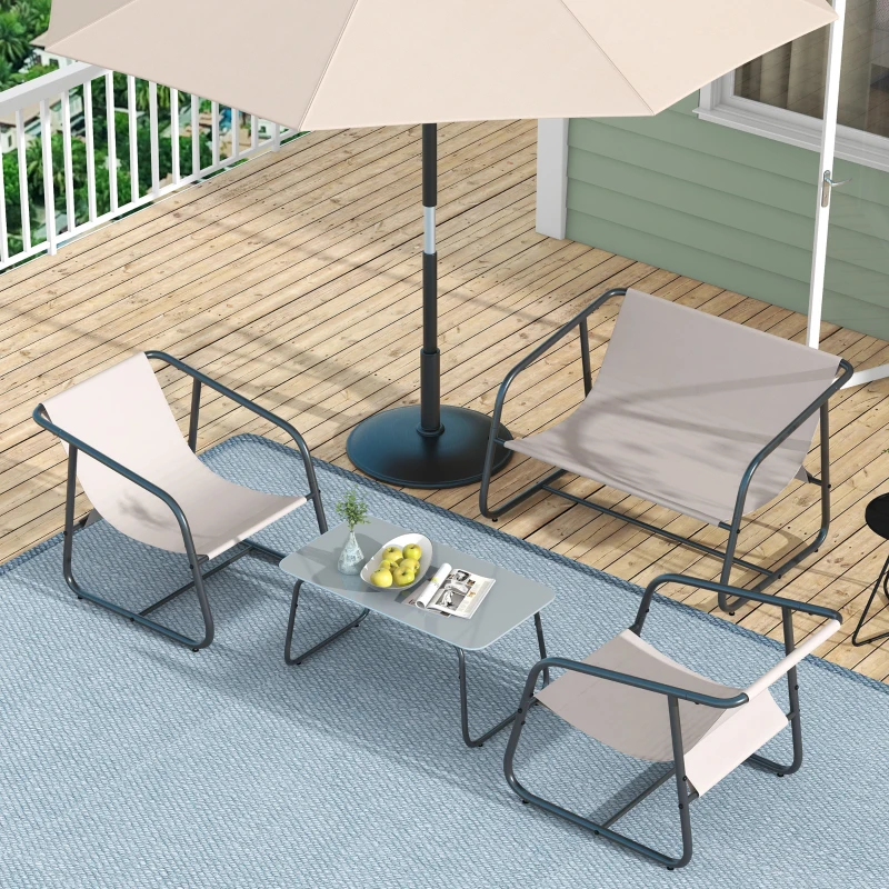 Outsunny Set de Mobilier de Gradina, Set de Conversatie Sofa din 4 Piese pentru Terasa cu Masa de Sticla, Alb-Crem