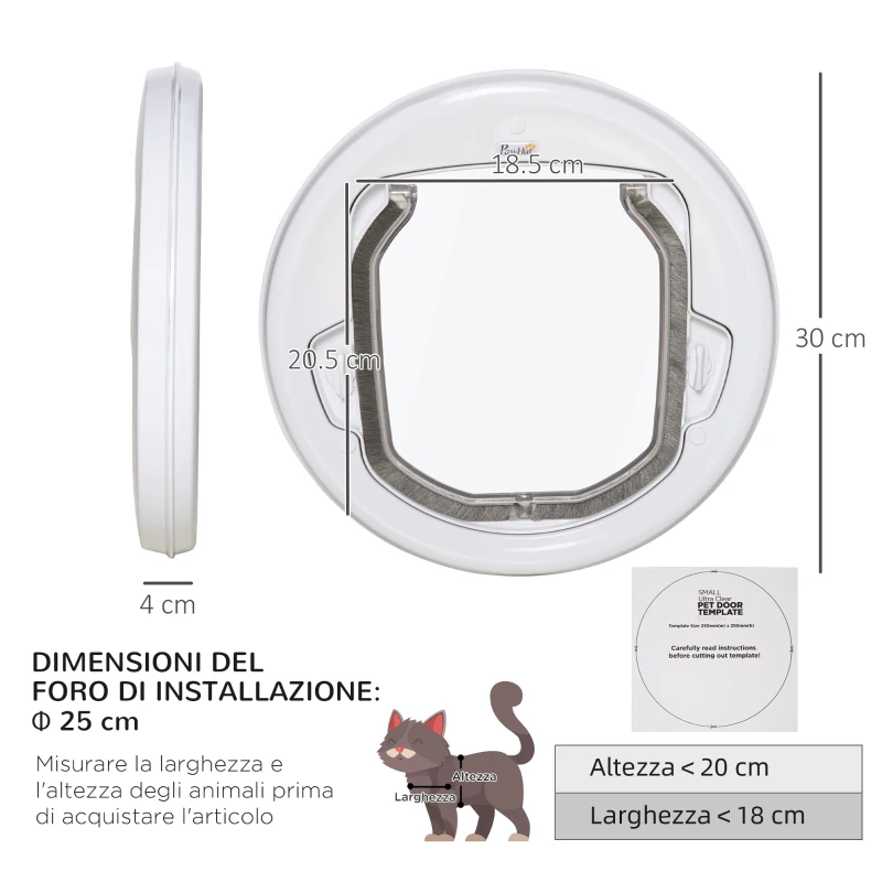 PawHut Gattaiola con 4 Modalità di Blocco per Vetro, Rete e Porte, Φ30x4cm, Bianco