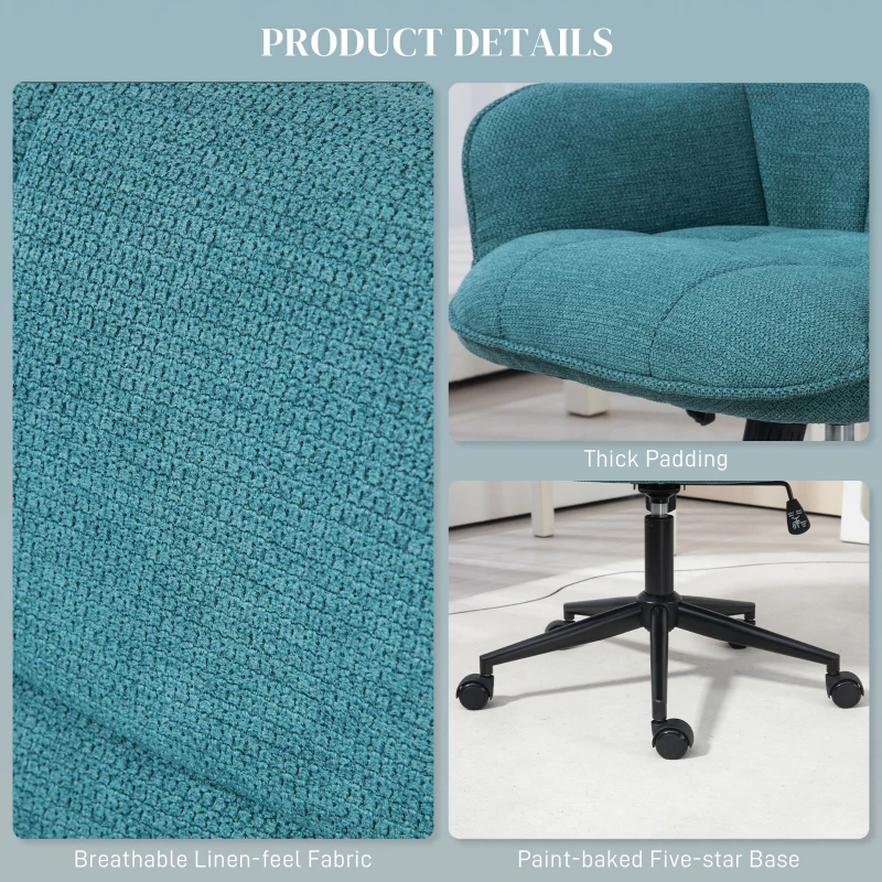 HOMCOM Scaun Home Office, Scaun de Birou Reglabil pe Înălțime cu Roți Pivotante pentru Studiu, Dormitor, 63x66x86-96 cm, Verde închis