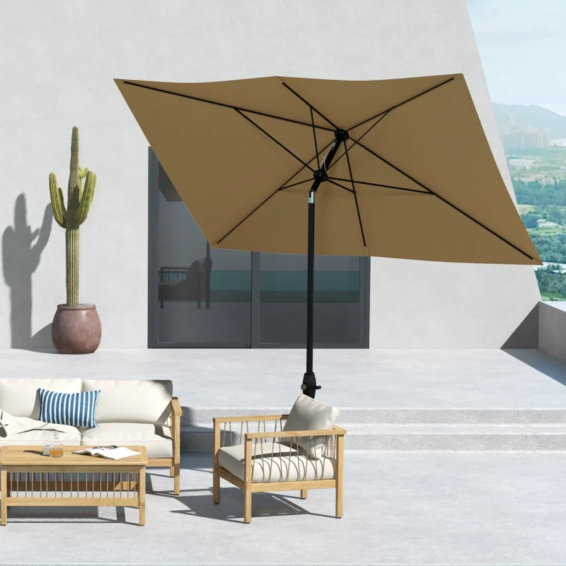 Outsunny Ombrellone Giardino Rettangolare 3x2m a Manovella e Inclinabile Caffè