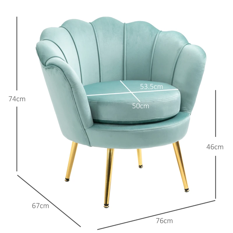 HOMCOM Poltroncina Vintage di Design in Velluto Blu, Poltroncina da Camera con Schienale Alto 76x67x74cm, Verde