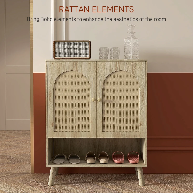 HOMCOM Dulap de depozitare Boho cu uși decorative din ratan