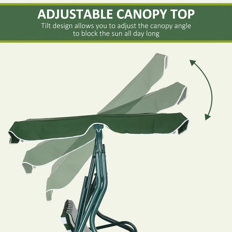 Outsunny Balansoar cu 3 Locuri cu Acoperis Reglabil si Perne Tapitate, Leagan de Gradina din Otel si Poliester, 170x110x153 cm