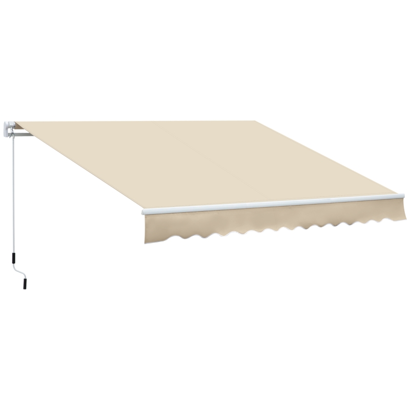 Outsunny Copertină Rabatabilă Exterior, Copertină Extensibilă, Copertină Tip Roll-Up cu Deschidere Manivelă, 350x250 cm, Crem
