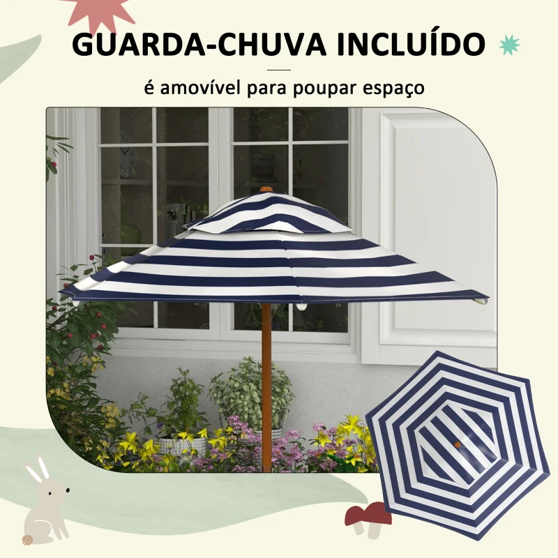 Outsunny Mesa de Piquenique para Crianças de Madeira Mesa e 2 Bancos Infantis com Chapéu de Sol e Caixa de Areia 89x80,5x42,5 cm Teca