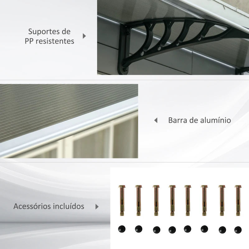 Outsunny Marquise de Proteção 300x96 cm Marquise Exterior para Portas e Janelas contra o Sol e Chuva com Suporte de PP Policarbonato Marrom
