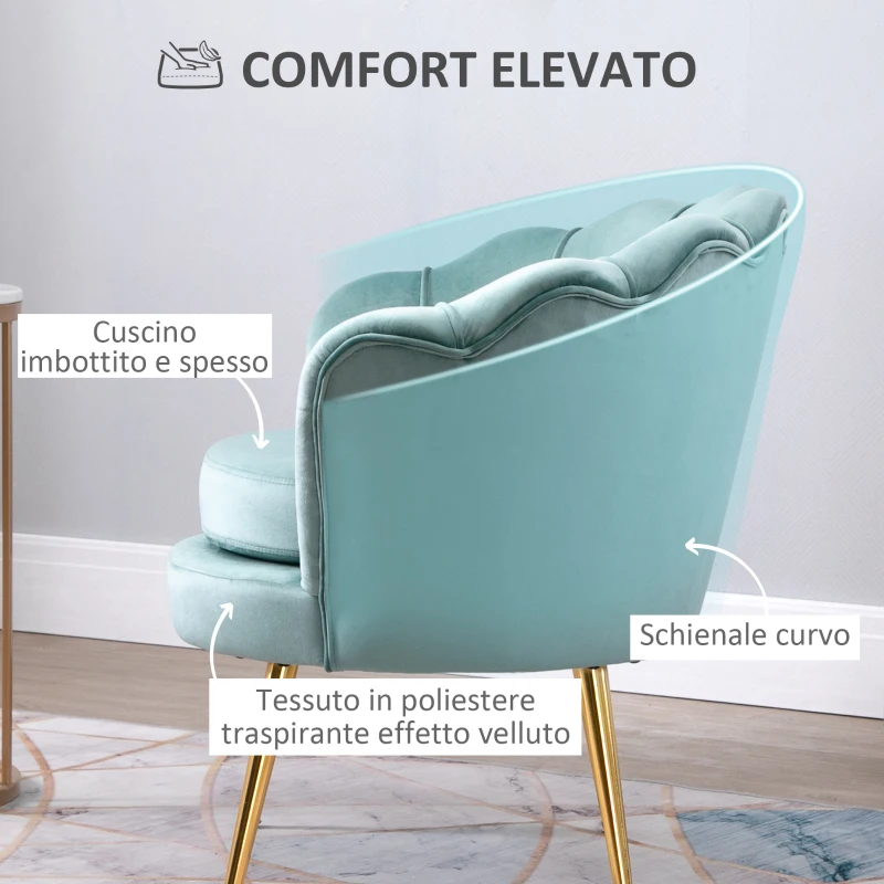 HOMCOM Poltroncina Vintage di Design in Velluto Blu, Poltroncina da Camera con Schienale Alto 76x67x74cm, Verde