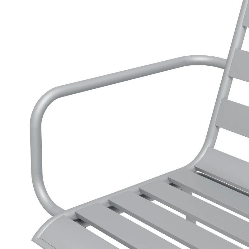 Outsunny Set de Masa de Gradina cu 7 Piese, Masa de Exterior si 6 Scaune Stivuibile, Masa cu Blat de Metal, Gri Deschis