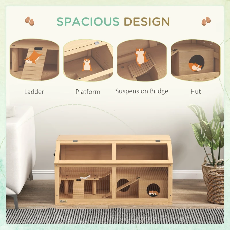 PawHut Cusca din Lemn pentru Hamsteri, Finisaj Lemn Natur