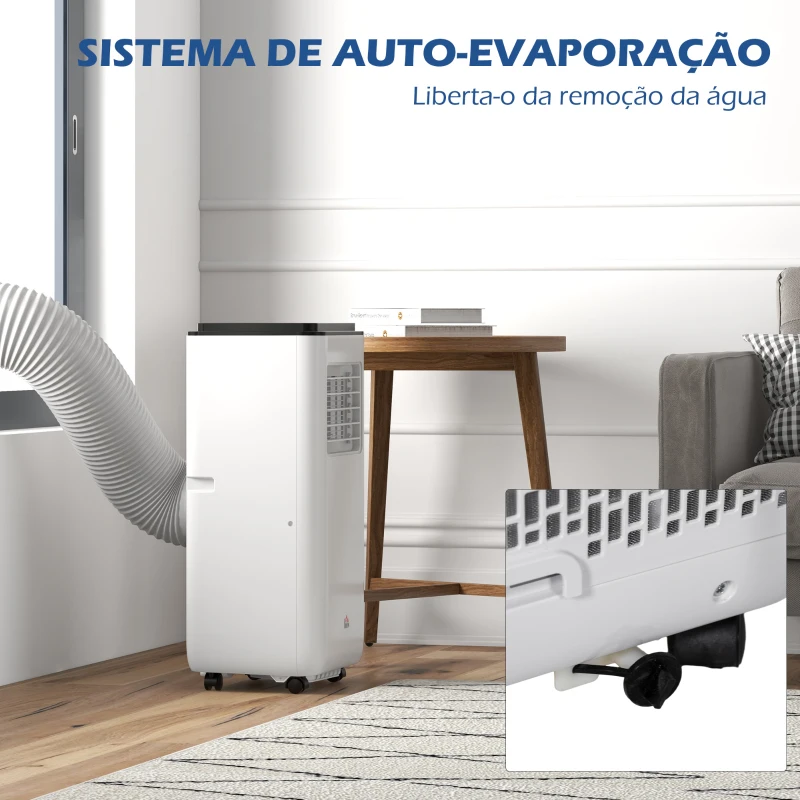 HOMCOM Ar Condicionado Portátil 10000 BTU 2900W Arrefecedor Ventilador Desumidificador 5 em 1 para Quarto 22m² 33x28x70,4 cm Branco