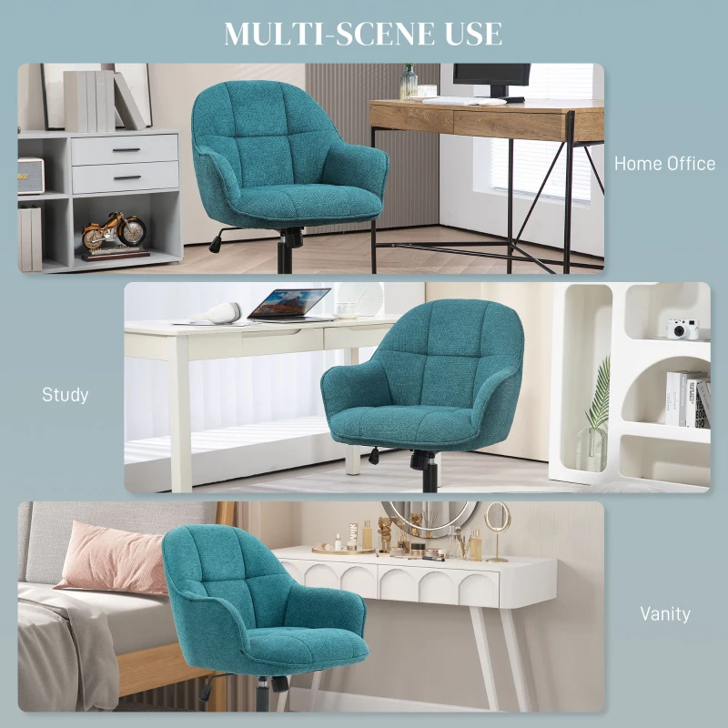 HOMCOM Scaun Home Office, Scaun de Birou Reglabil pe Înălțime cu Roți Pivotante pentru Studiu, Dormitor, 63x66x86-96 cm, Verde închis