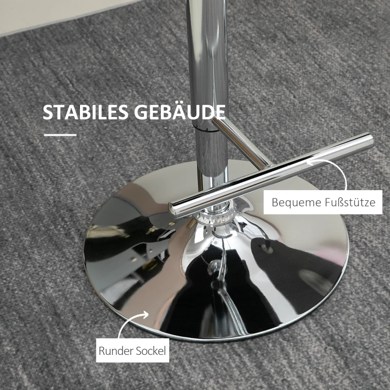 HOMCOM Taboret Barowy, Krzesło Barowe, 2 szt., Regulowana Wysokość, Obracane Siedzisko, Podnóżek, Stal, szary, 46 x 55 x 123cm