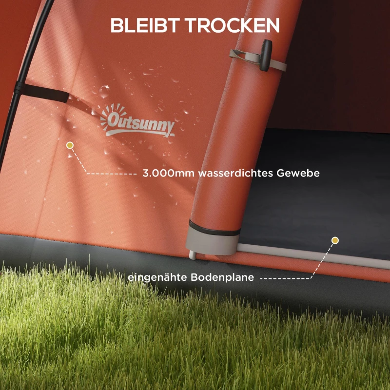 Outsunny Kampeertent voor 5-6 Pers., Familietent, waterdicht, met Voortent, 550L x 300B x 198Hcm, Oranje