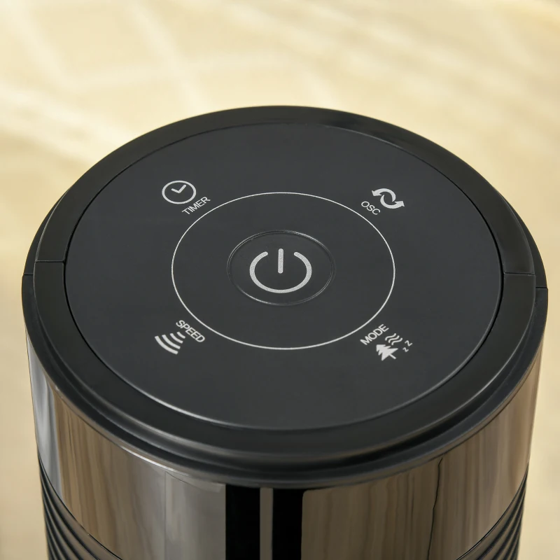 HOMCOM Ventilator Turn cu 4 Moduri și 3 Viteze cu Cronometru 12h, Ventilator de Podea ABS cu Telecomandă, 31,5x31,5x96 cm, Negru