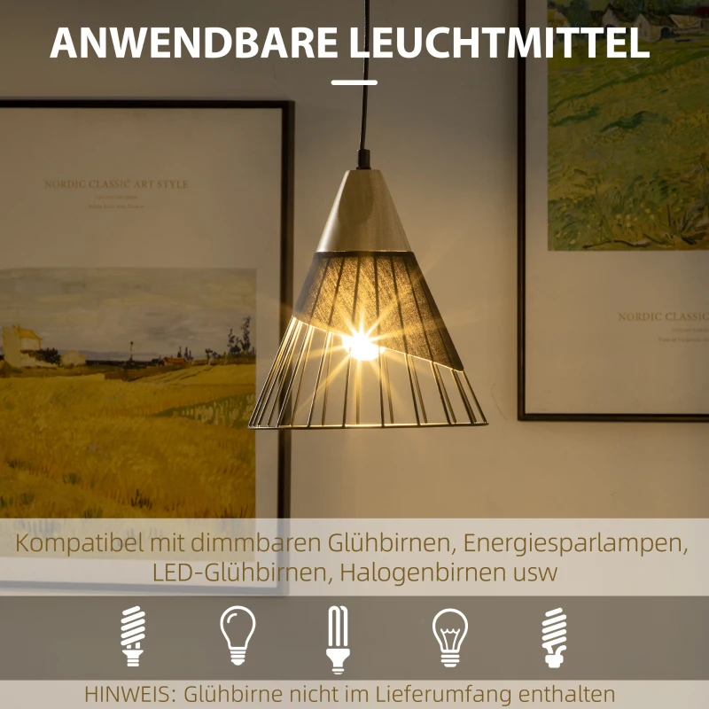 HOMCOM Lampa wisząca w designie industrialnym, 24 cm x 24 cm x 28 cm, Czarno-brązowy + Naturalny