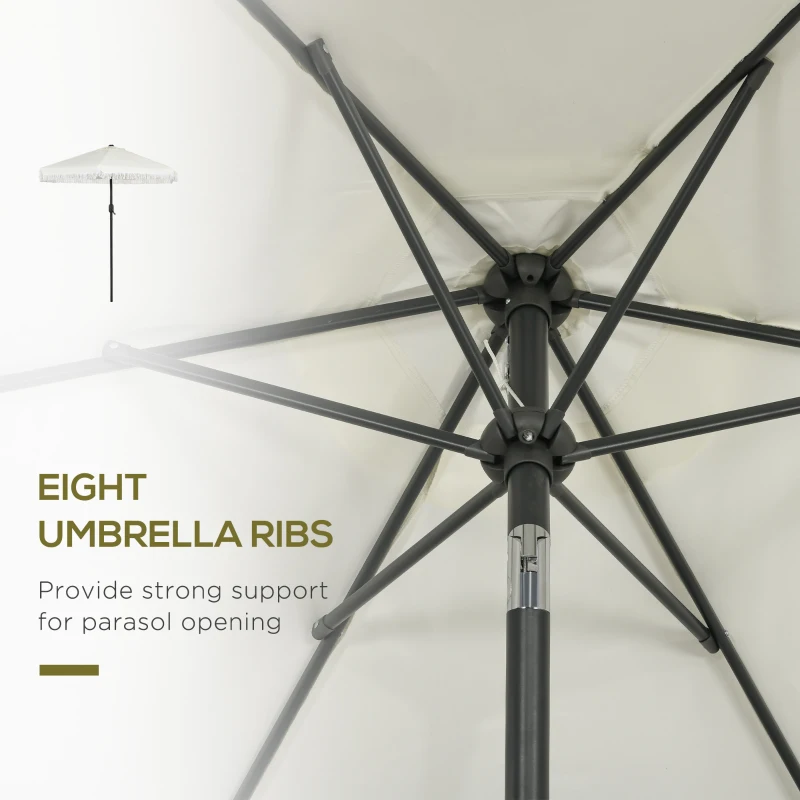 Outsunny Umbrelă de Terasă cu Înclinare, Umbrelă pentru Masă cu Volane Franjurate și Manivelă, Φ2.25x2.23 m, Alb-Crem