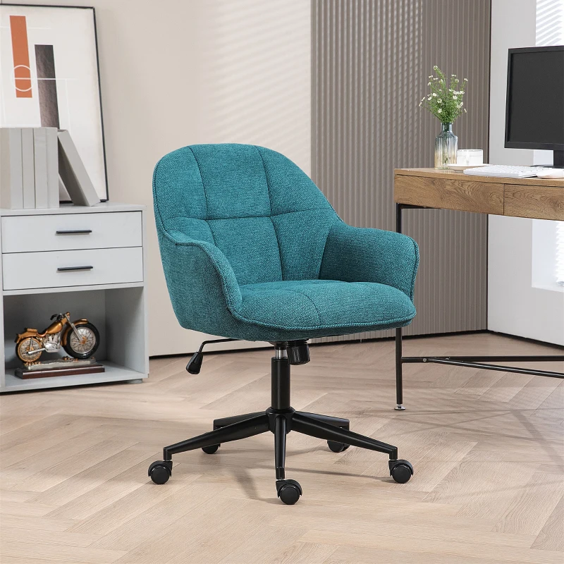 HOMCOM Scaun Home Office, Scaun de Birou Reglabil pe Înălțime cu Roți Pivotante pentru Studiu, Dormitor, 63x66x86-96 cm, Verde închis