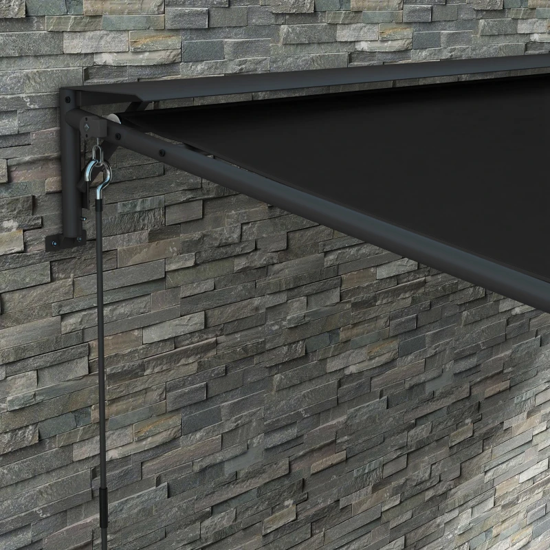 Outsunny Pergola Inclinata de 3 x 4m cu Copertina Retractabila si Manivela Manuala, Foisor de Gradina Montat pe Perete